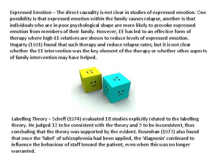 Expressed Emotion – The direct causality is not clear in studies of expressed emotion.
