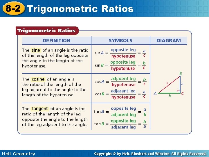 8 -2 Trigonometric Ratios Holt Geometry 8 -2 Trigonometric Ratios Holt Geometry