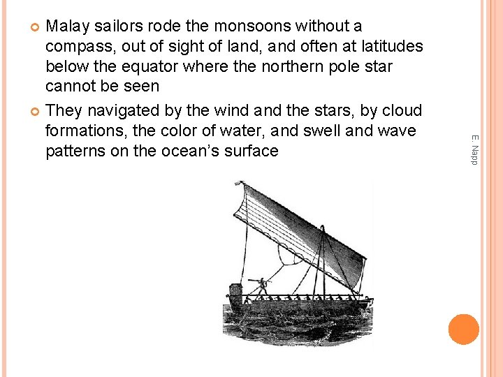 Malay sailors rode the monsoons without a compass, out of sight of land, and