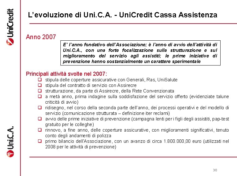 L’evoluzione di Uni. C. A. - Uni. Credit Cassa Assistenza Anno 2007 E’ l’anno