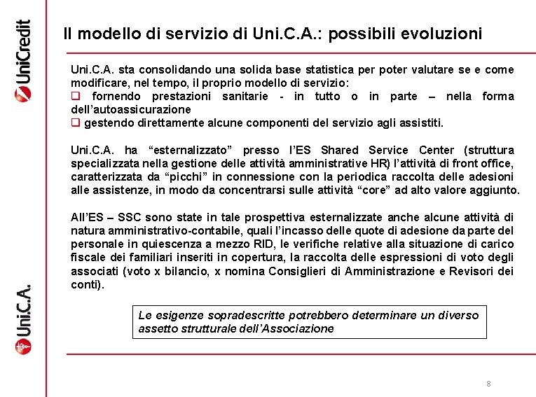 Il modello di servizio di Uni. C. A. : possibili evoluzioni Uni. C. A.