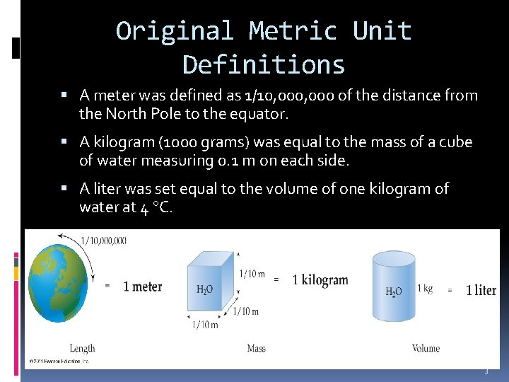 Original Metric Unit Definitions A meter was defined as 1/10, 000 of the distance