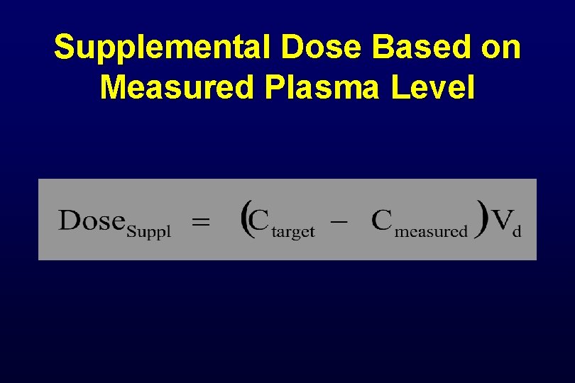 Supplemental Dose Based on Measured Plasma Level Supplemental Dose Based on Measured Plasma Level