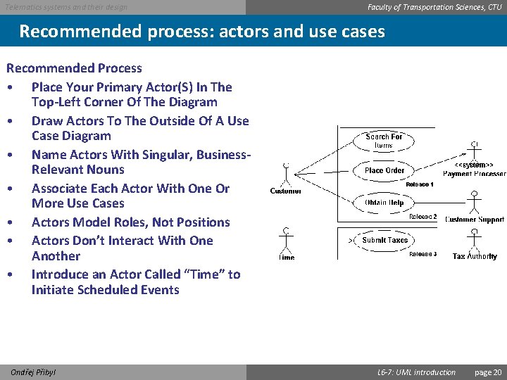 Telematics systems and their design Faculty of Transportation Sciences, CTU Recommended process: actors and
