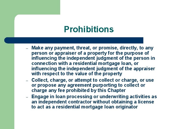 Prohibitions – – – Make any payment, threat, or promise, directly, to any person