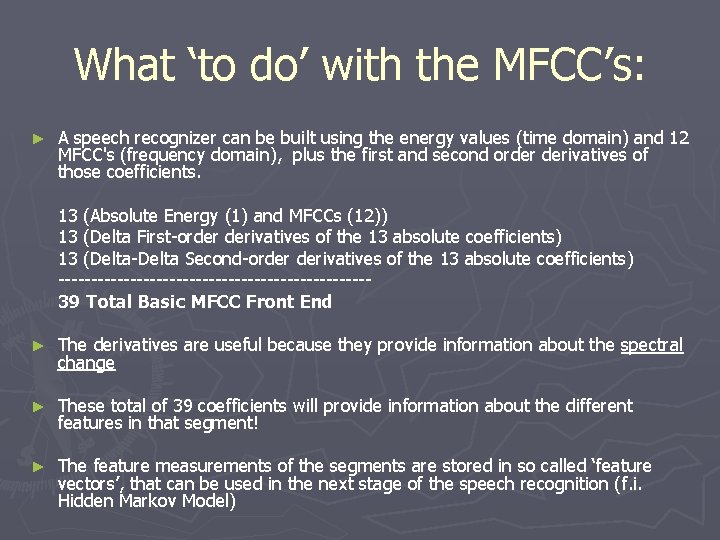 Overview Recall What are sound features Feature detection