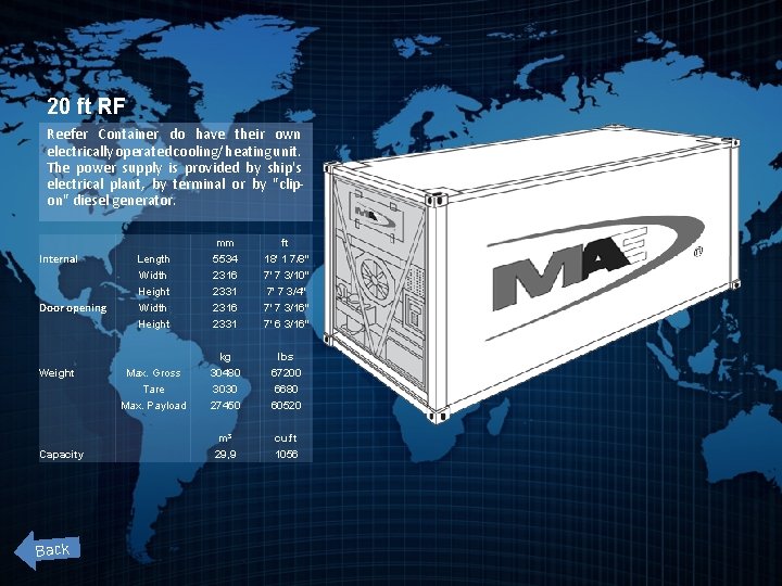 20 ft RF Reefer Container do have their own electrically operated cooling/ heating unit.