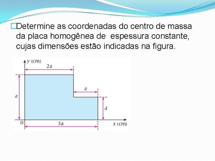 �Determine as coordenadas do centro de massa da placa homogênea de espessura constante, cujas