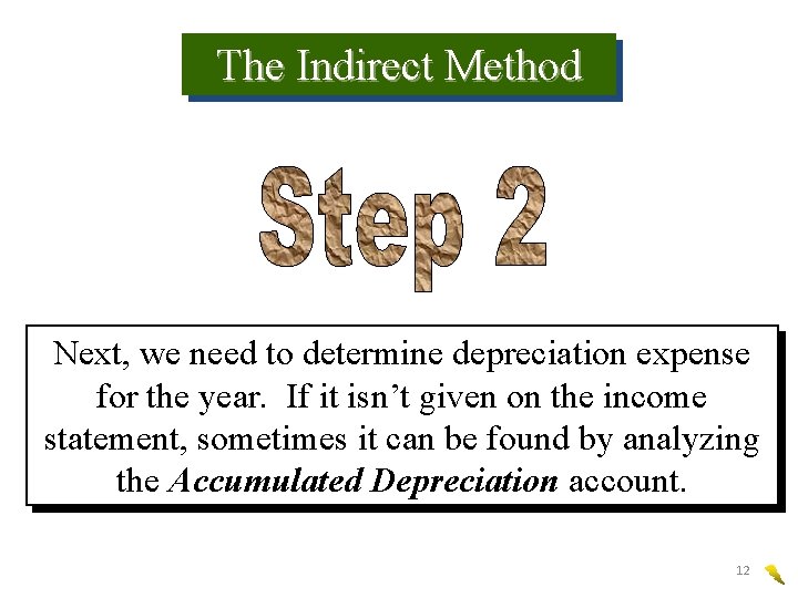 The Indirect Method Next, we need to determine depreciation expense for the year. If