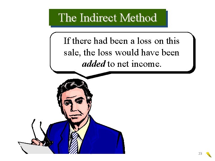 The Indirect Method If there had been a loss on this sale, the loss