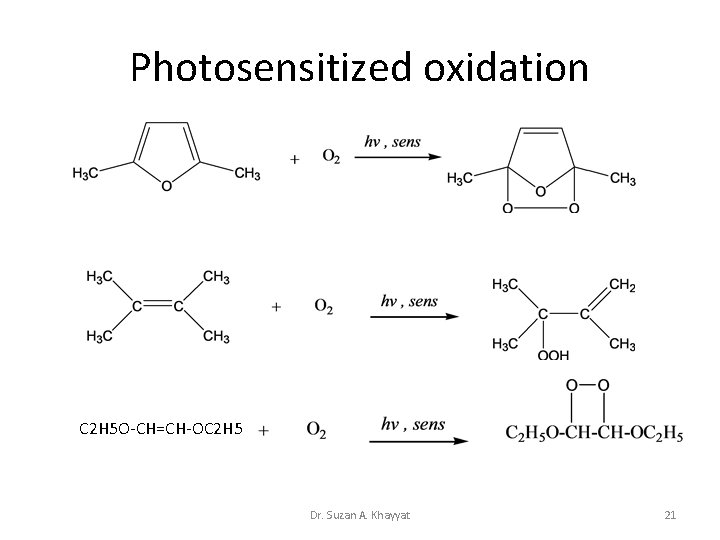 Photosensitized oxidation C 2 H 5 O-CH=CH-OC 2 H 5 Dr. Suzan A. Khayyat