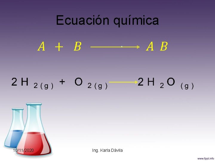 Ecuación química • 10/11/2020 Ing. Karla Dávila 
