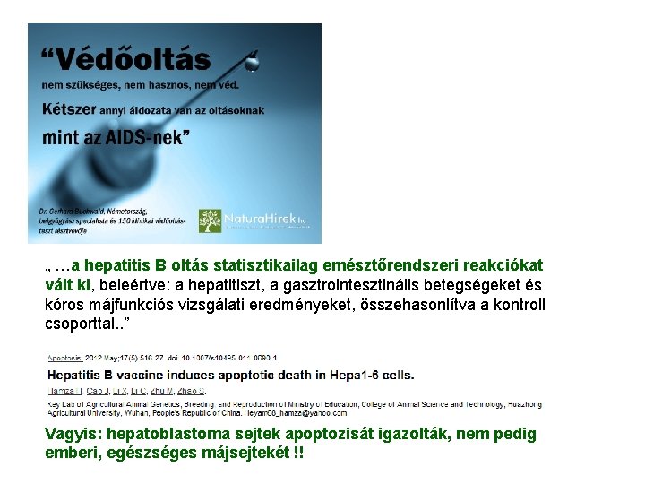 „ …a hepatitis B oltás statisztikailag emésztőrendszeri reakciókat vált ki, beleértve: a hepatitiszt, a