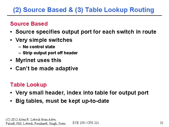 (2) Source Based & (3) Table Lookup Routing Source Based • Source specifies output