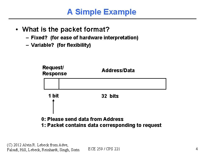 A Simple Example • What is the packet format? – Fixed? (for ease of