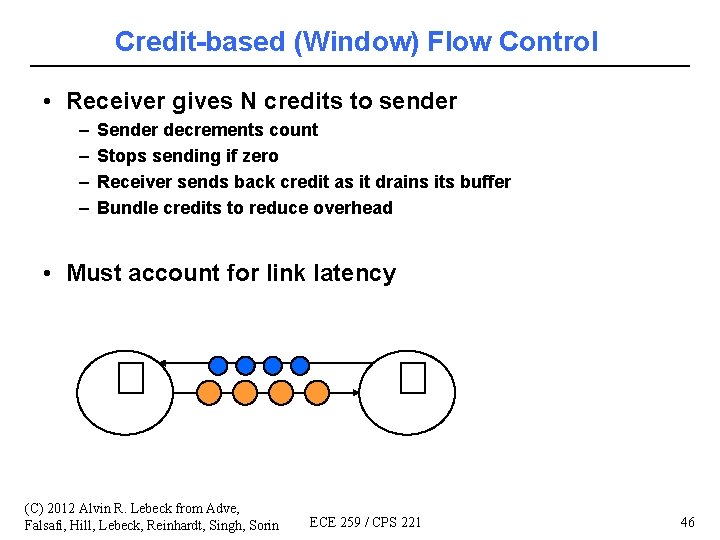Credit-based (Window) Flow Control • Receiver gives N credits to sender – – Sender