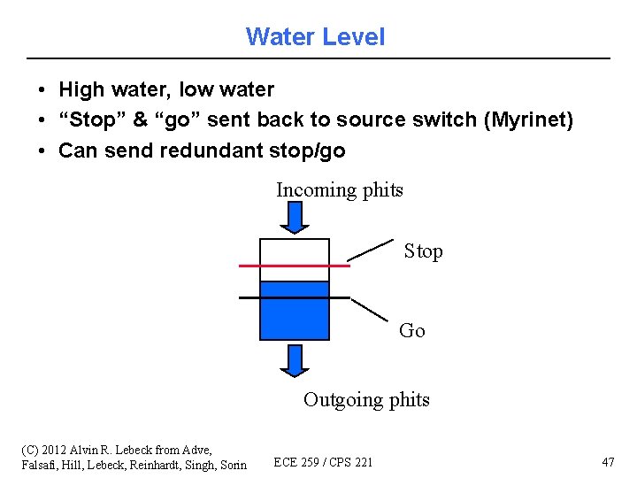 Water Level • High water, low water • “Stop” & “go” sent back to