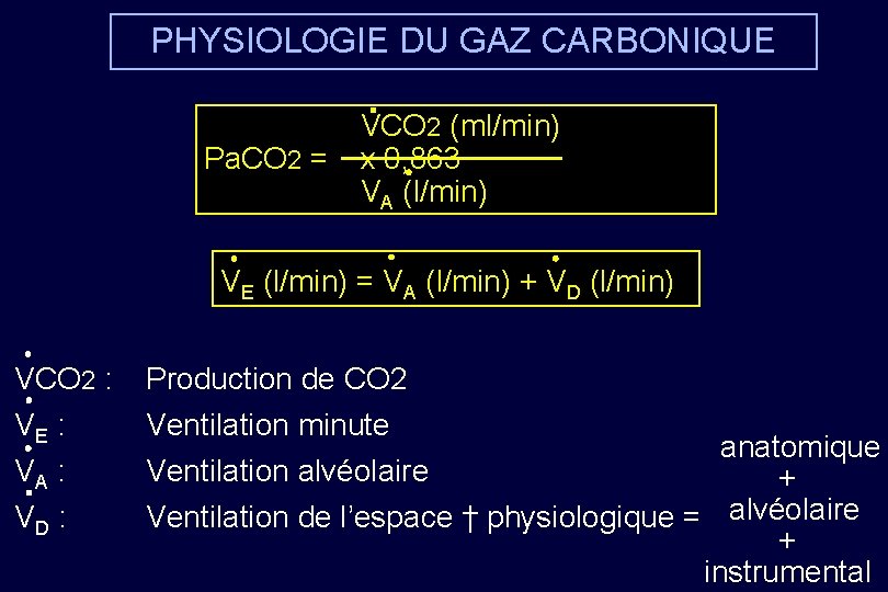 PHYSIOLOGIE DU GAZ CARBONIQUE VCO 2 (ml/min) Pa. CO 2 = x 0, 863