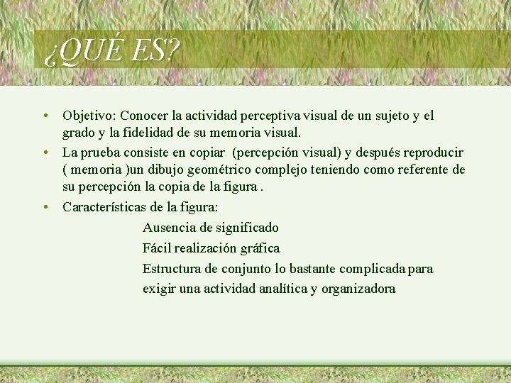 ¿QUÉ ES? • Objetivo: Conocer la actividad perceptiva visual de un sujeto y el