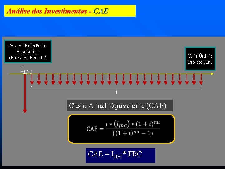 Análise dos Investimentos - CAE Ano de Referência Econômica (Inicio da Receita) Vida Útil