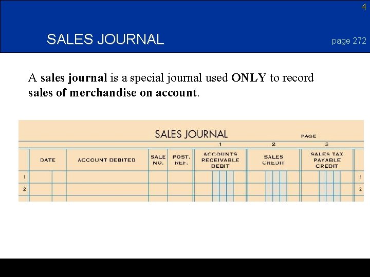4 SALES JOURNAL A sales journal is a special journal used ONLY to record