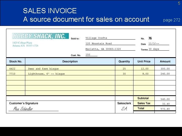 5 SALES INVOICE A source document for sales on account page 272 