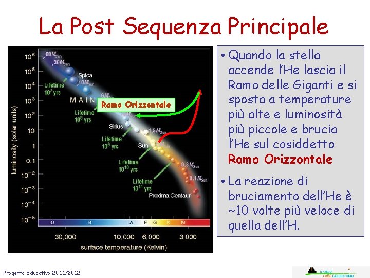 La Post Sequenza Principale Ramo Orizzontale • Quando la stella accende l’He lascia il La Post Sequenza Principale Ramo Orizzontale • Quando la stella accende l’He lascia il