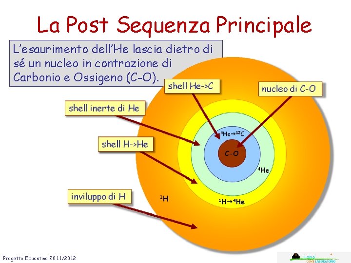La Post Sequenza Principale L’esaurimento dell’He lascia dietro di sé un nucleo in contrazione La Post Sequenza Principale L’esaurimento dell’He lascia dietro di sé un nucleo in contrazione