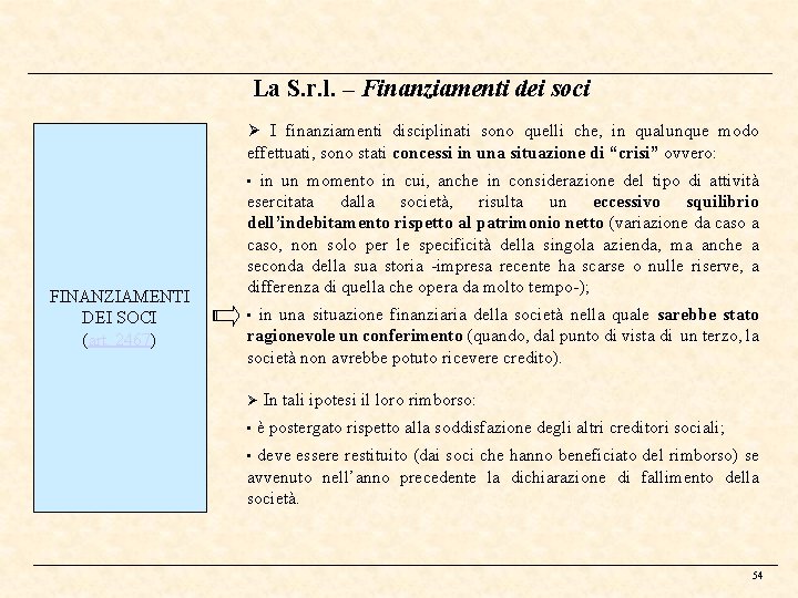 La S. r. l. – Finanziamenti dei soci I finanziamenti disciplinati sono quelli che,