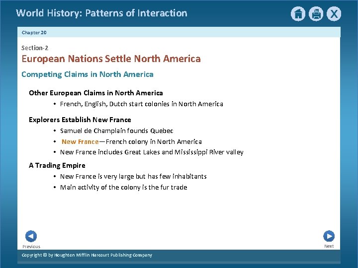 World History: Patterns of Interaction Chapter 20 Section-2 European Nations Settle North America Competing