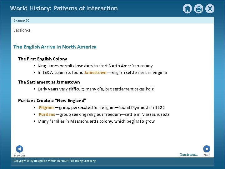 World History: Patterns of Interaction Chapter 20 Section-2 The English Arrive in North America