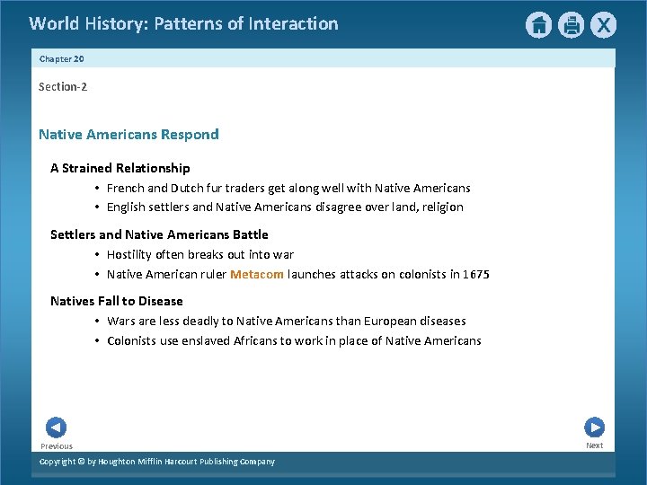 World History: Patterns of Interaction Chapter 20 Section-2 Native Americans Respond A Strained Relationship