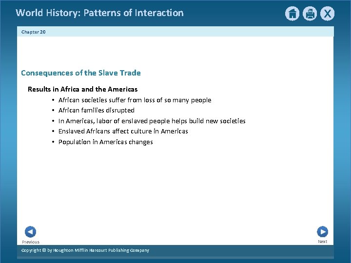 World History: Patterns of Interaction Chapter 20 Consequences of the Slave Trade Results in