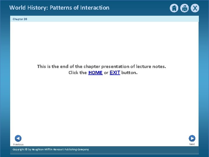World History: Patterns of Interaction Chapter 20 This is the end of the chapter