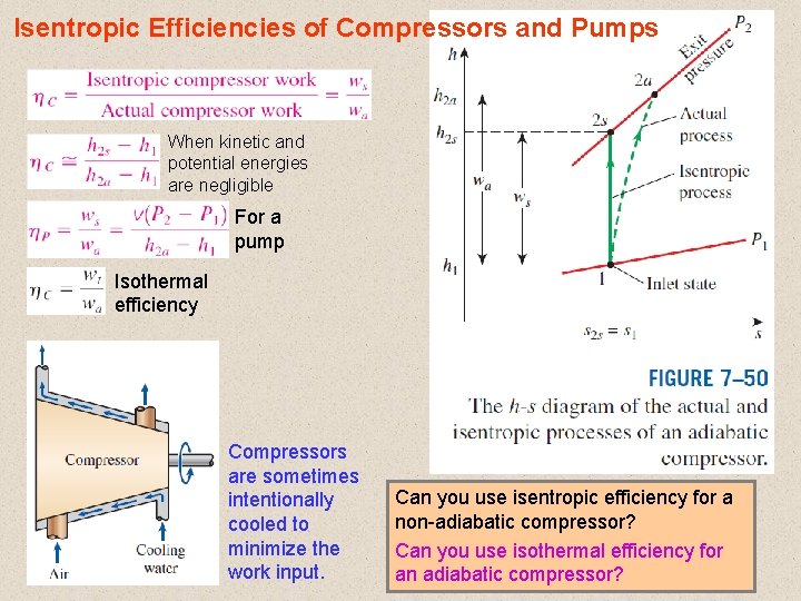Isentropic Efficiencies of Compressors and Pumps When kinetic and potential energies are negligible For
