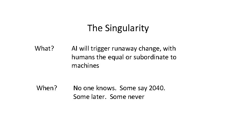 The Singularity What? AI will trigger runaway change, with humans the equal or subordinate