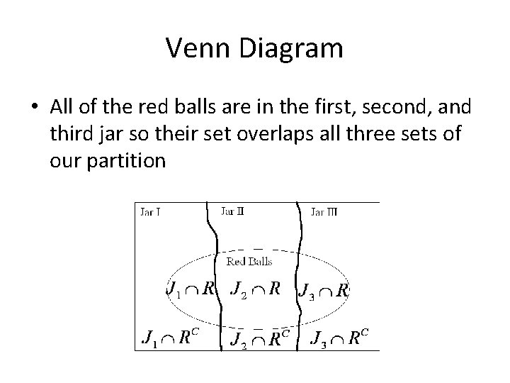 Venn Diagram • All of the red balls are in the first, second, and