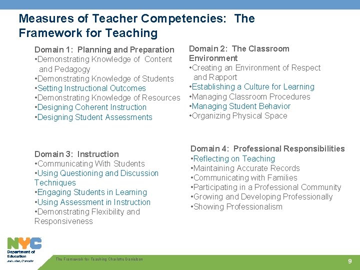 Measures of Teacher Competencies: The Framework for Teaching Domain 1: Planning and Preparation •