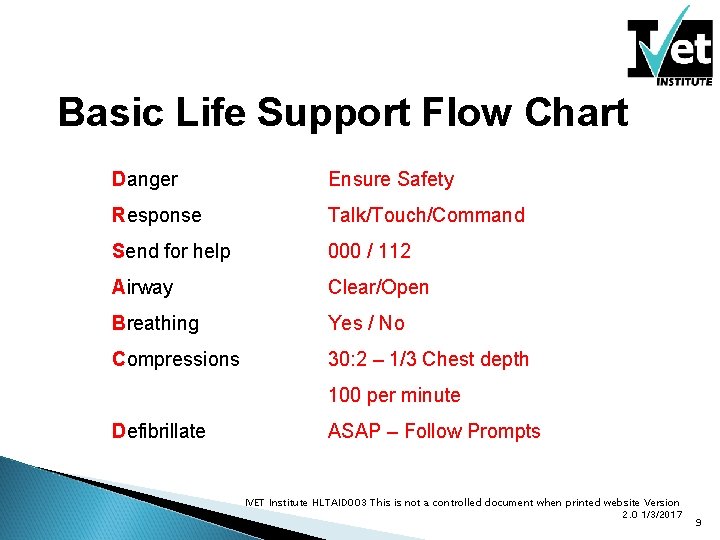 Basic Life Support Flow Chart Danger Ensure Safety Response Talk/Touch/Command Send for help 000
