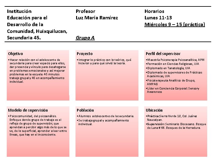 Institución Educación para el Desarrollo de la Comunidad, Huixquilucan, Secundaria 45. Profesor Luz María