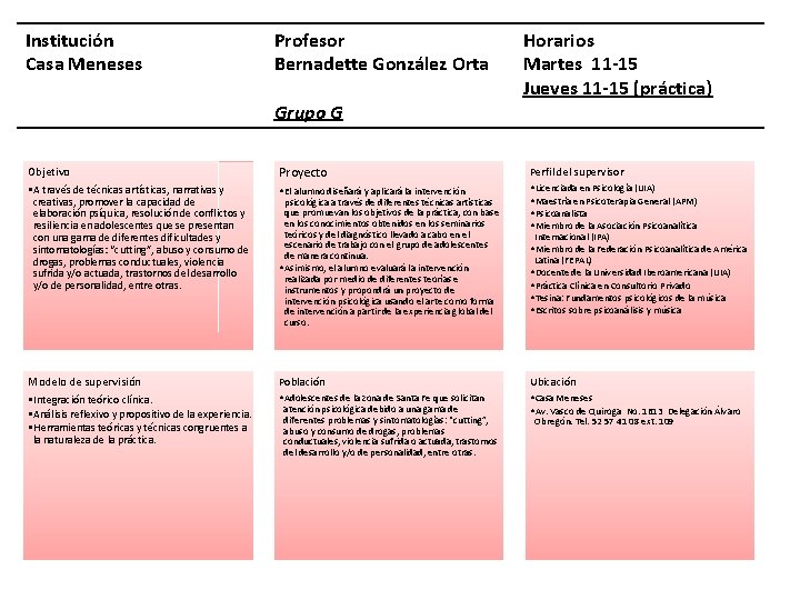 Institución Casa Meneses Profesor Bernadette González Orta Grupo G Objetivo • A través de