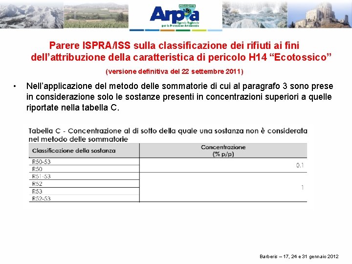 Parere ISPRA/ISS sulla classificazione dei rifiuti ai fini dell’attribuzione della caratteristica di pericolo H