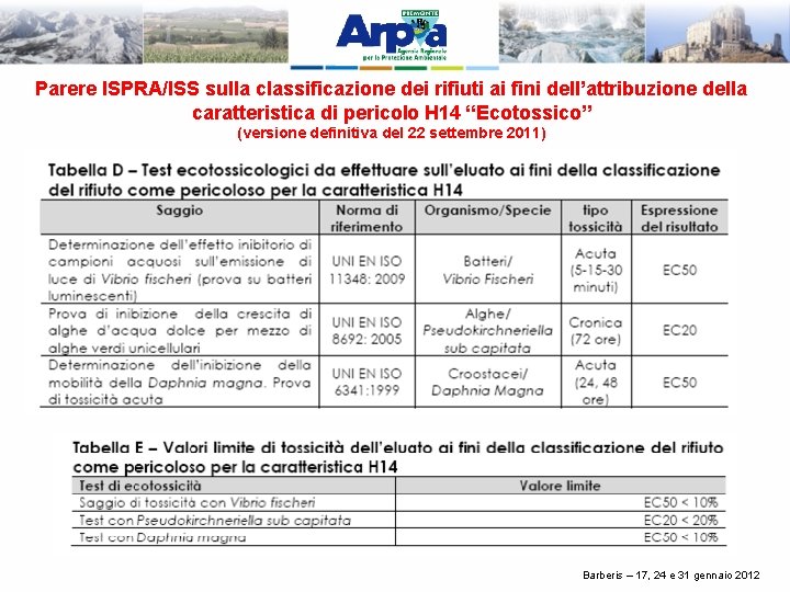 Parere ISPRA/ISS sulla classificazione dei rifiuti ai fini dell’attribuzione della caratteristica di pericolo H