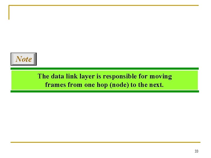 Note The data link layer is responsible for moving frames from one hop (node)