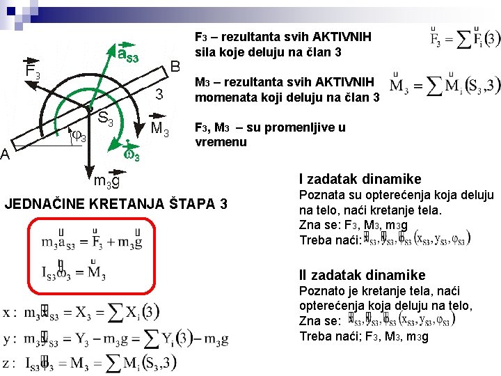 F 3 – rezultanta svih AKTIVNIH sila koje deluju na član 3 M 3