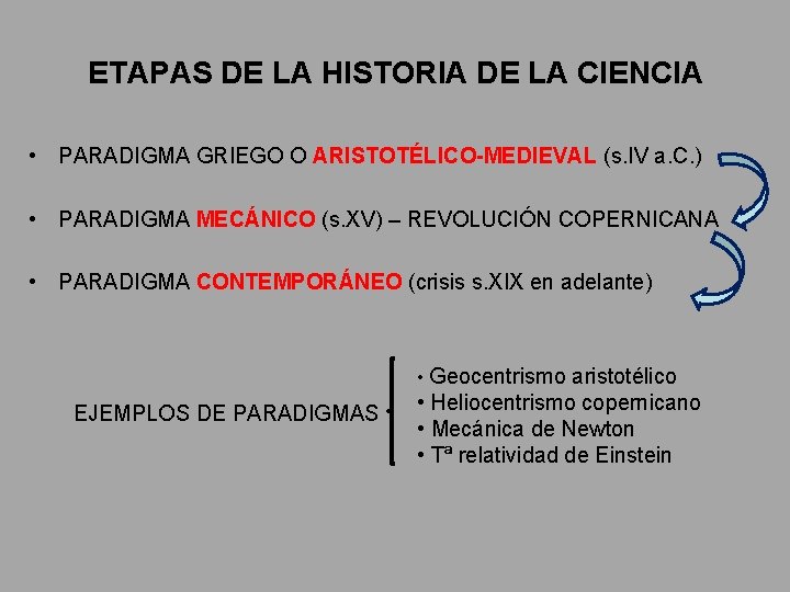 ETAPAS DE LA HISTORIA DE LA CIENCIA • PARADIGMA GRIEGO O ARISTOTÉLICO-MEDIEVAL (s. IV