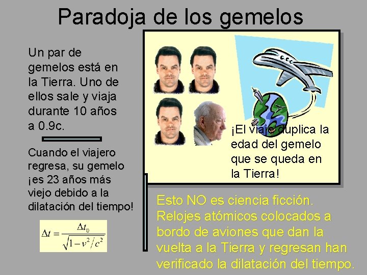 Paradoja de los gemelos Un par de gemelos está en la Tierra. Uno de