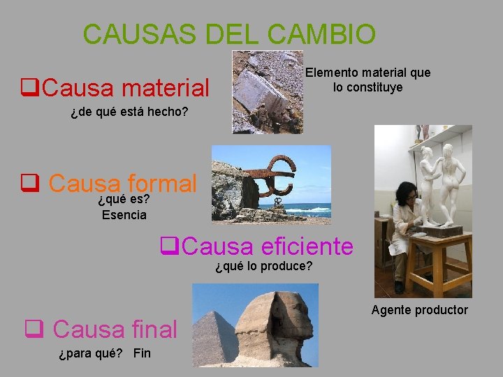 CAUSAS DEL CAMBIO q. Causa material Elemento material que lo constituye ¿de qué está