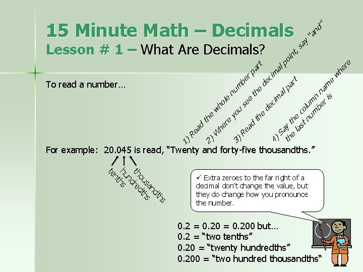 15 Minute Math – Decimals Lesson # 1 – What Are Decimals? t t