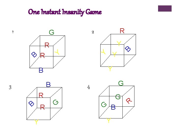 One Instant Insanity Game 1 R BR Y Y B Y G 4 R